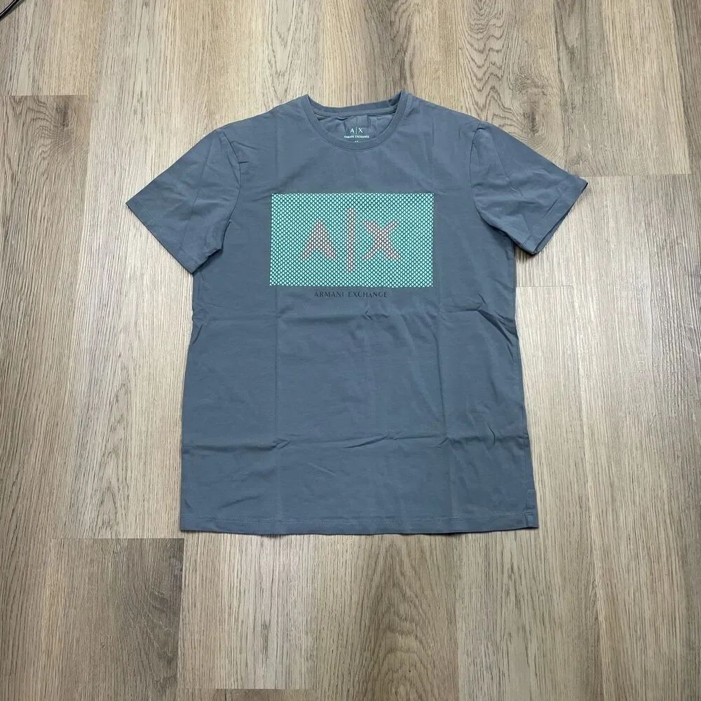 Armani Exchange Shirt Mens Medium Gray Slim Fit AX Logo Tee Graphic Casual
